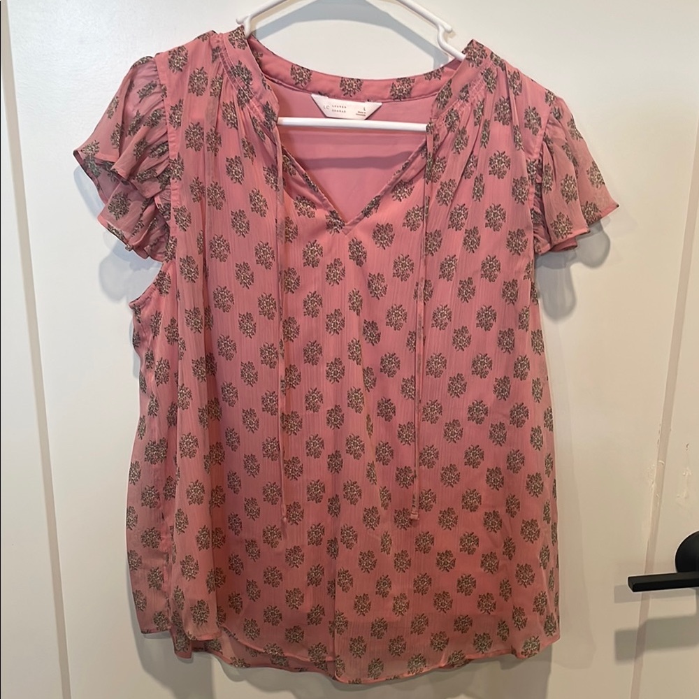 LC Lauren Conrad Pink Flutter Sleeve Blouse